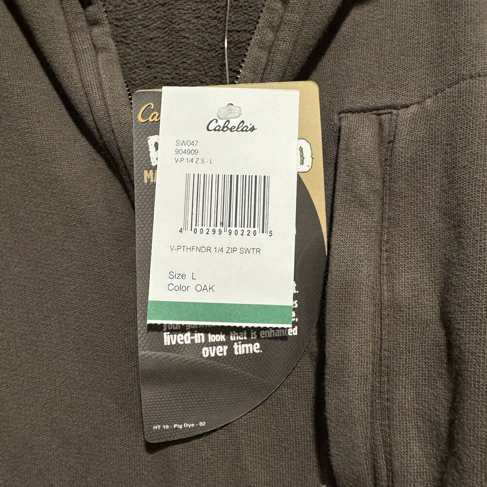 Cabelas Pathfinder Quarter Zip Sweater Ribbed Sleeves Oak Brown NEW Mens Large - Picture 3 of 7